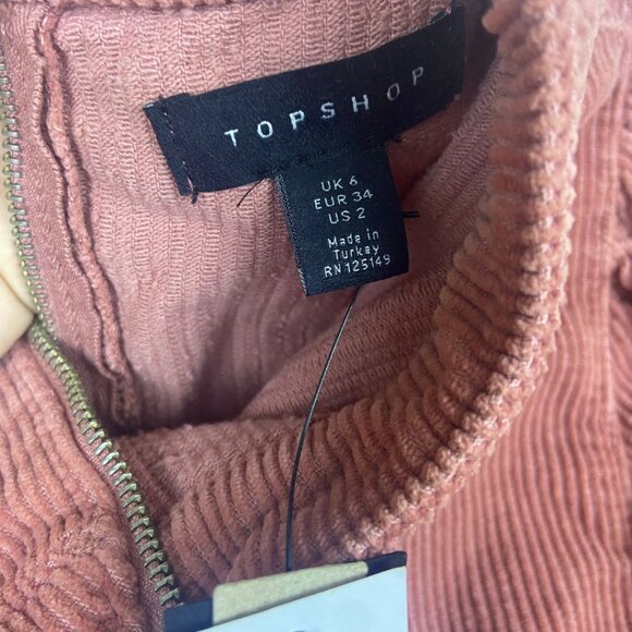 TOPSHOP Pink Mauve Corduroy Baby Doll Puff Sleeve Mini Dress US Size 2 - Picture 8 of 12